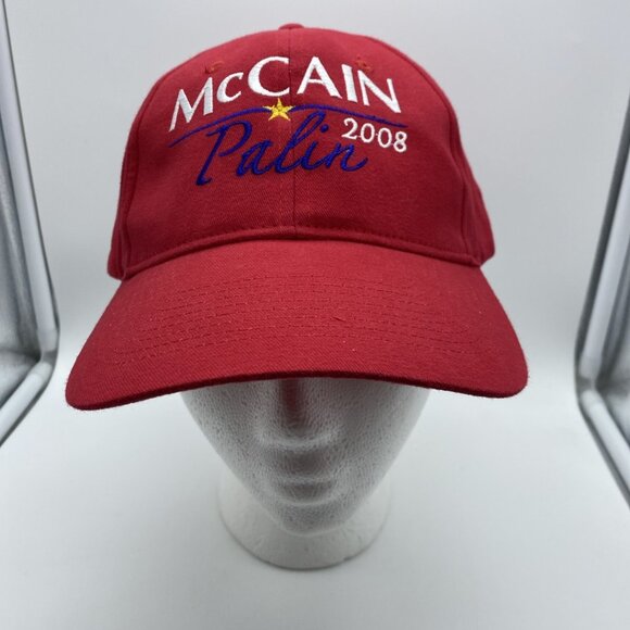 McCain Palin 2008 Red Adjustable Adult Baseball Cap Hat Hook-Loop Election GOP - Picture 5 of 16